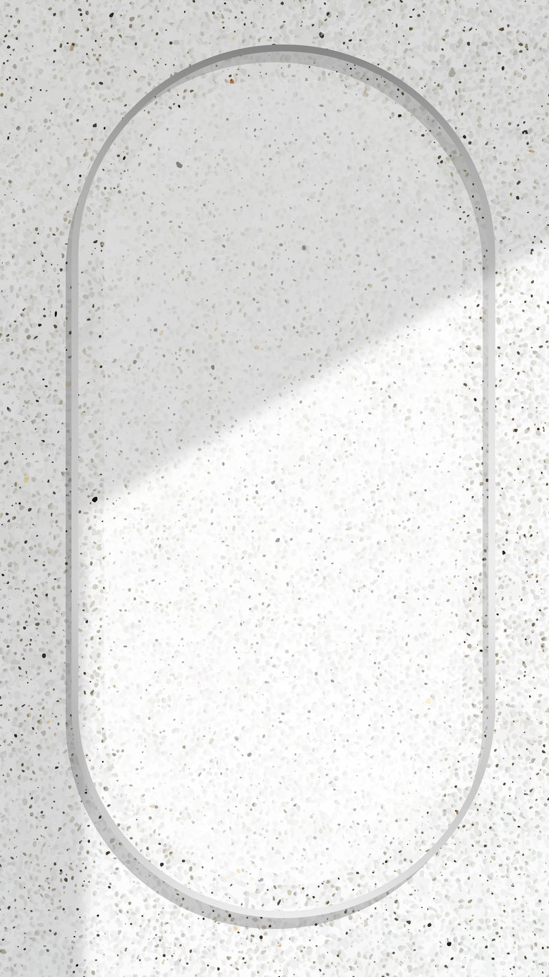 椭圆形银框带阴影白色大理石背景向量