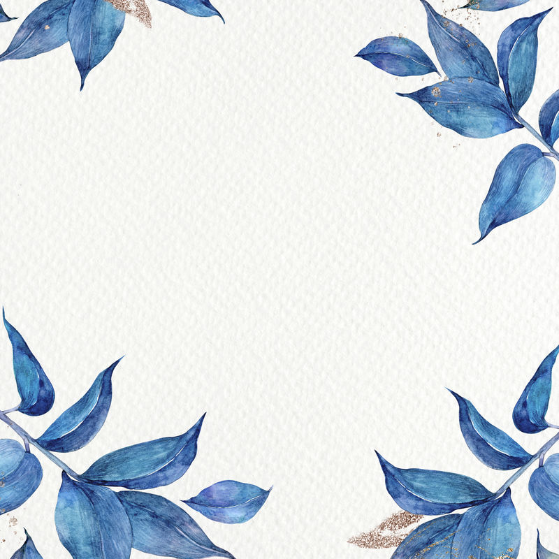 水彩画中的蓝色植物叶框