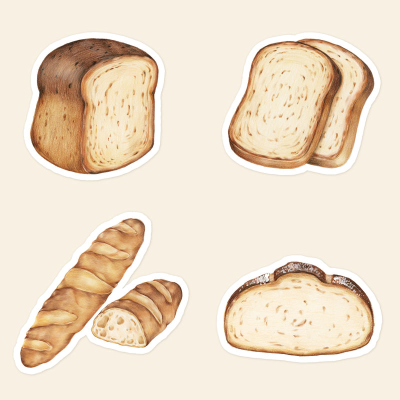 金棕色面包贴纸psd插图系列