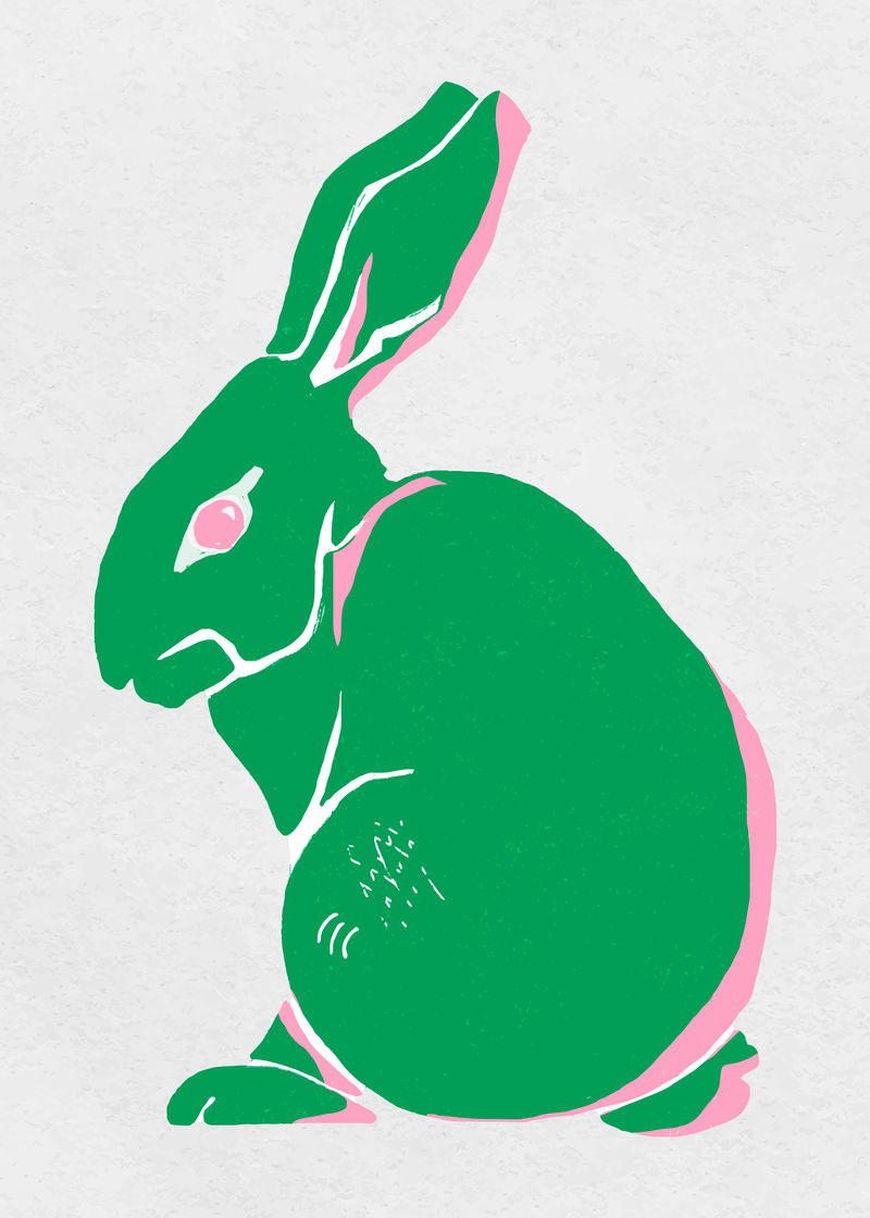 复古绿兔矢量动物手绘阴蒂