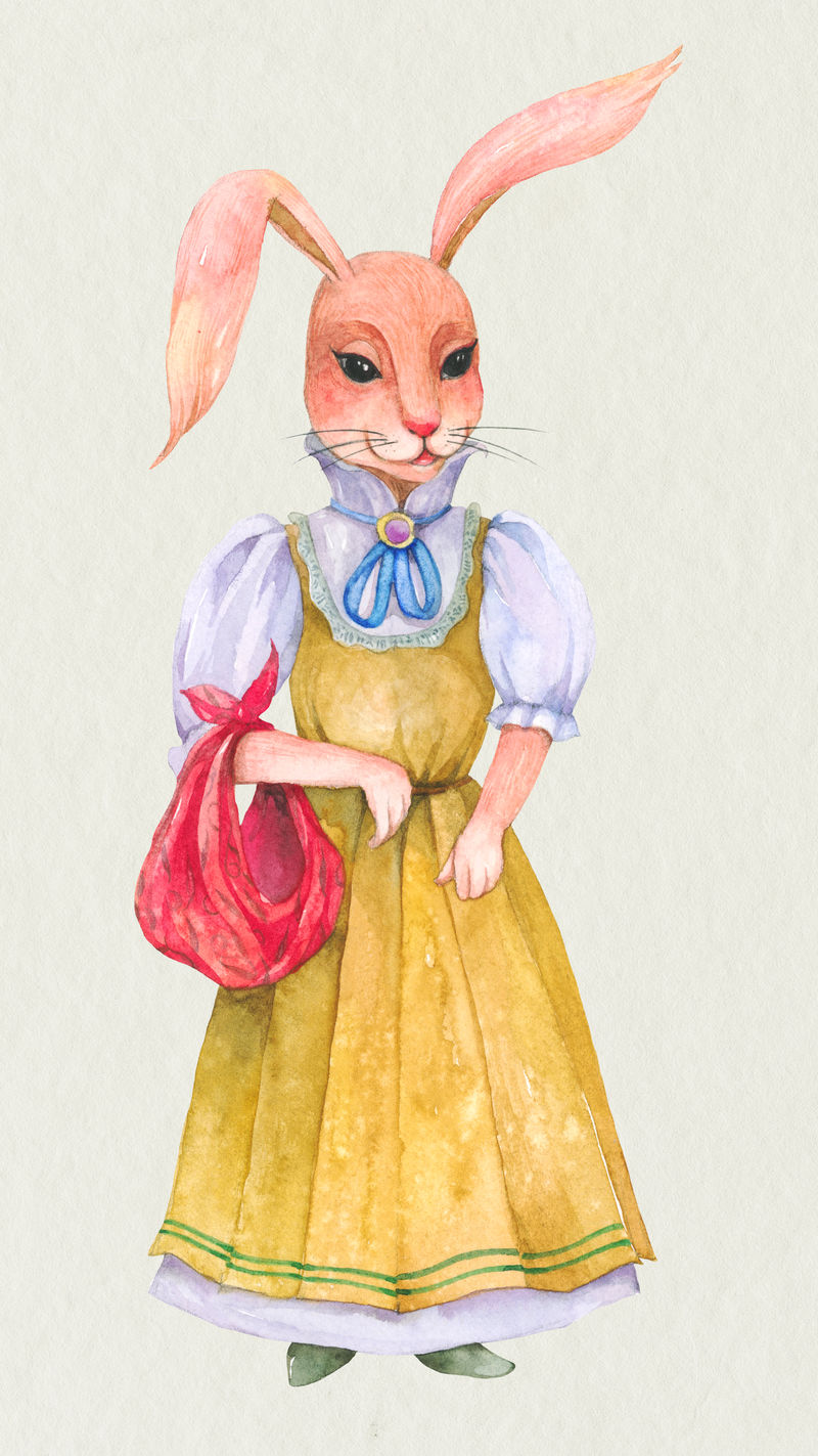 复活节兔子设计元素psd穿着复古连衣裙