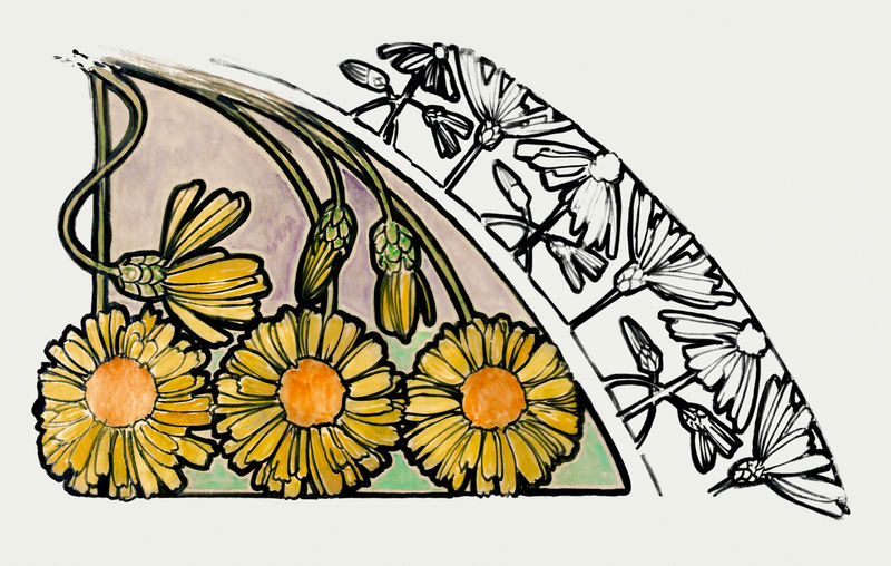 新艺术花卉图案psd元素混合自阿尔方斯·玛丽亚·穆查的艺术作品