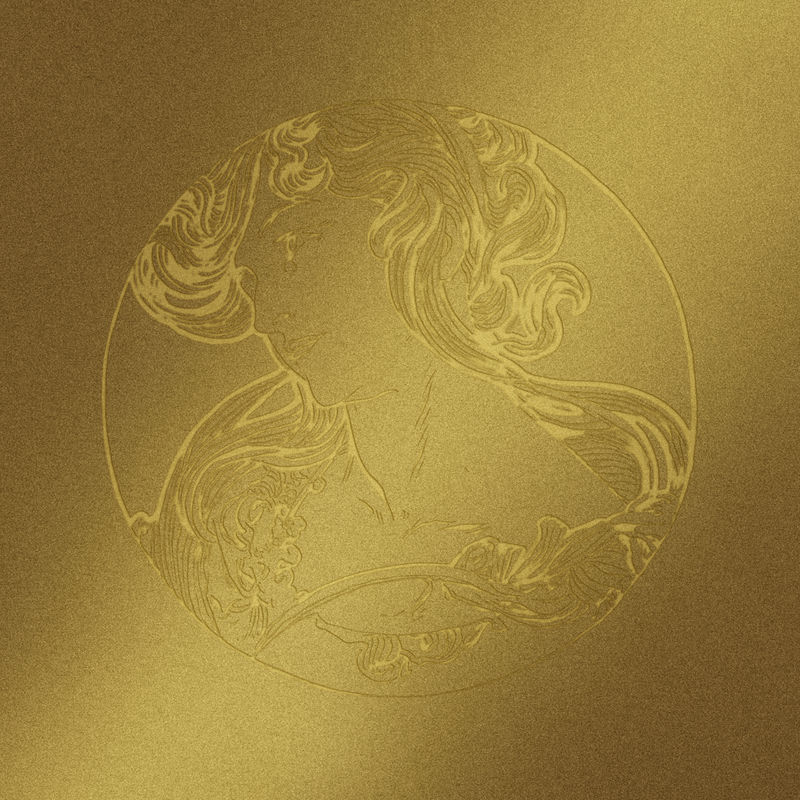 新艺术psd女性金色徽章插图混合自阿尔方斯·玛丽亚·穆查的艺术作品