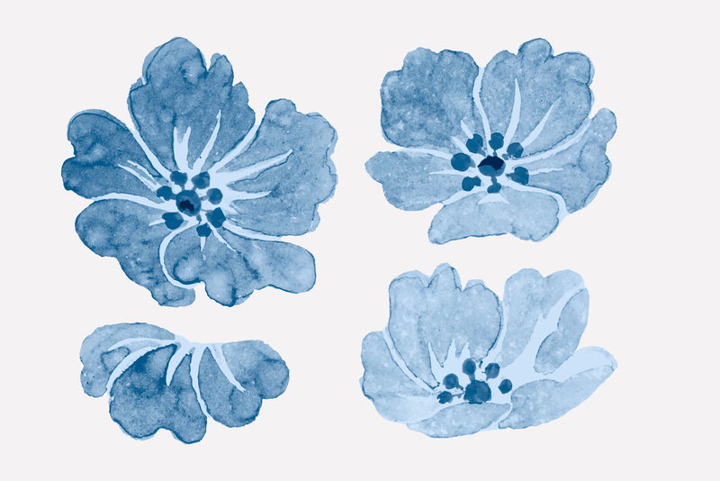 Vector蓝色野玫瑰复古植物插图