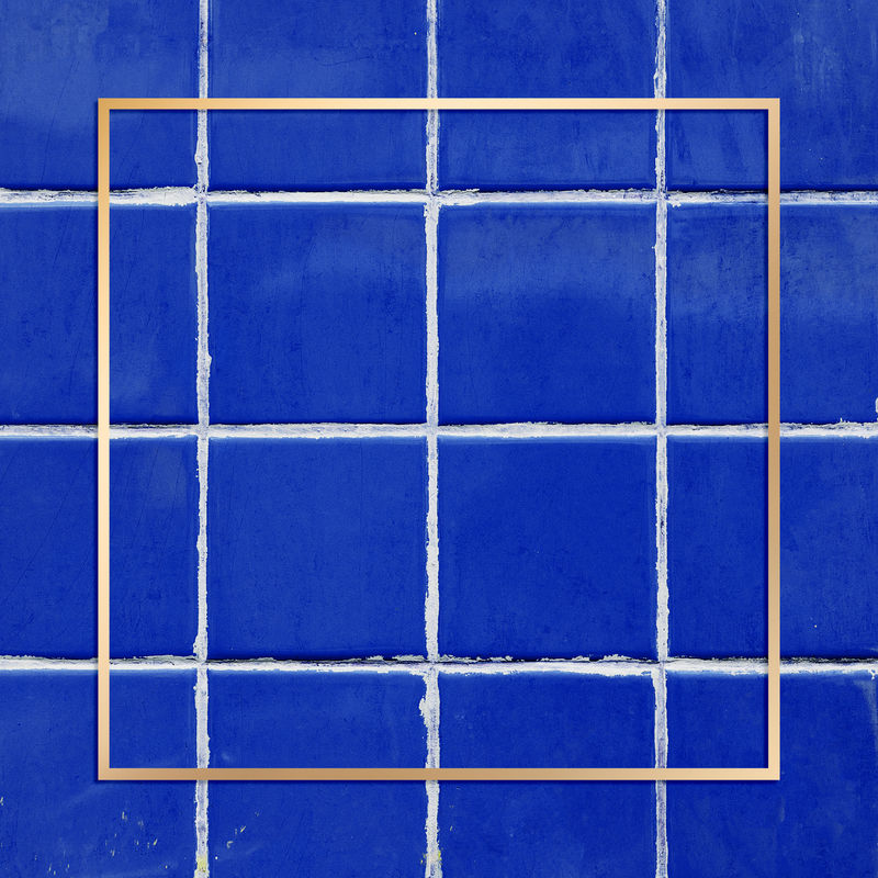 蓝色瓷砖方形金框psd背景