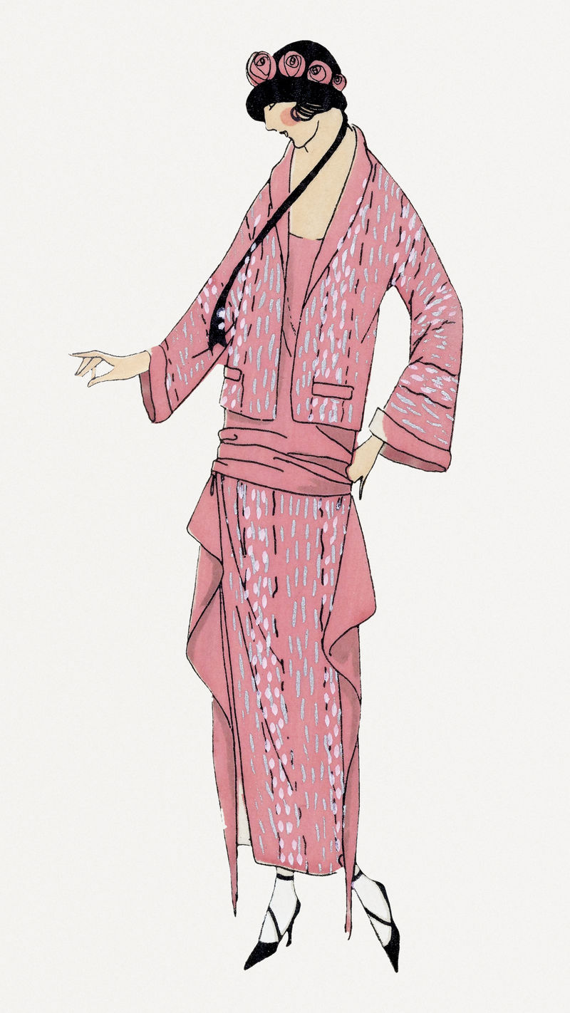 粉色挡板女性psd插图由《巴黎人》杂志上出版的复古插图混合而成