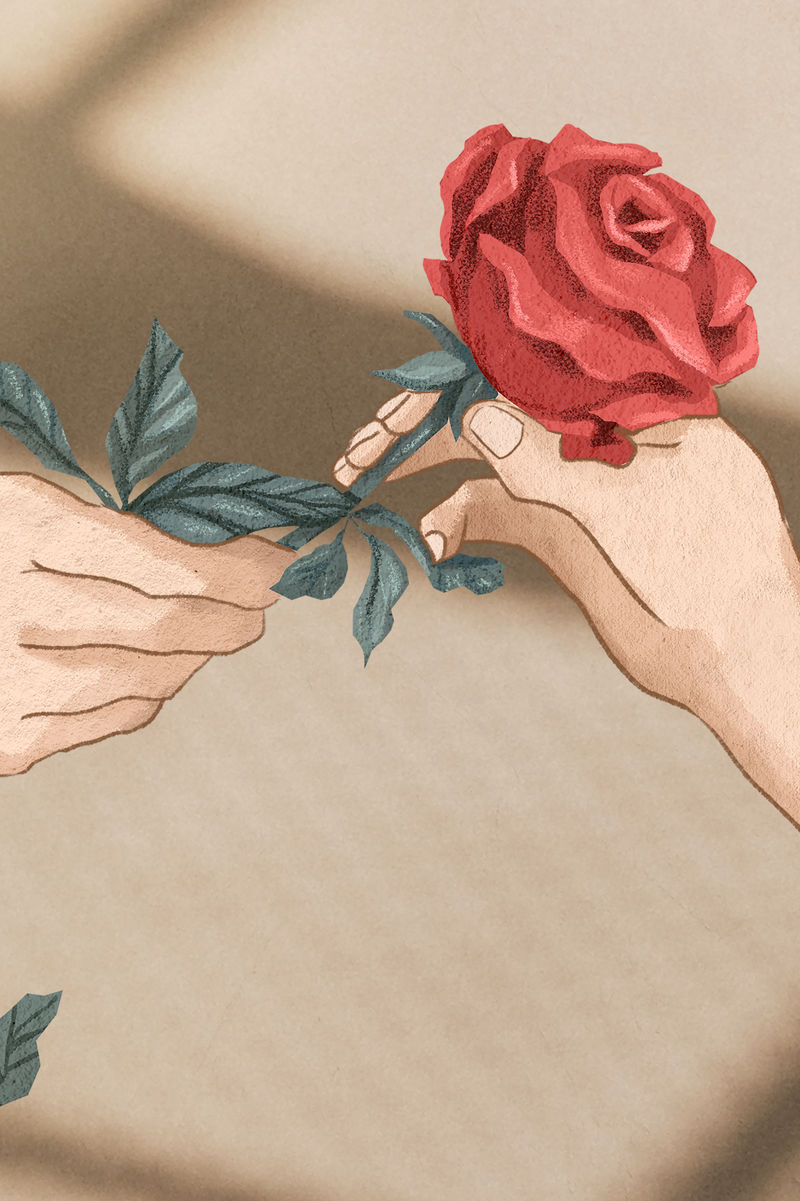 情人节夫妇交换玫瑰和手绘插图