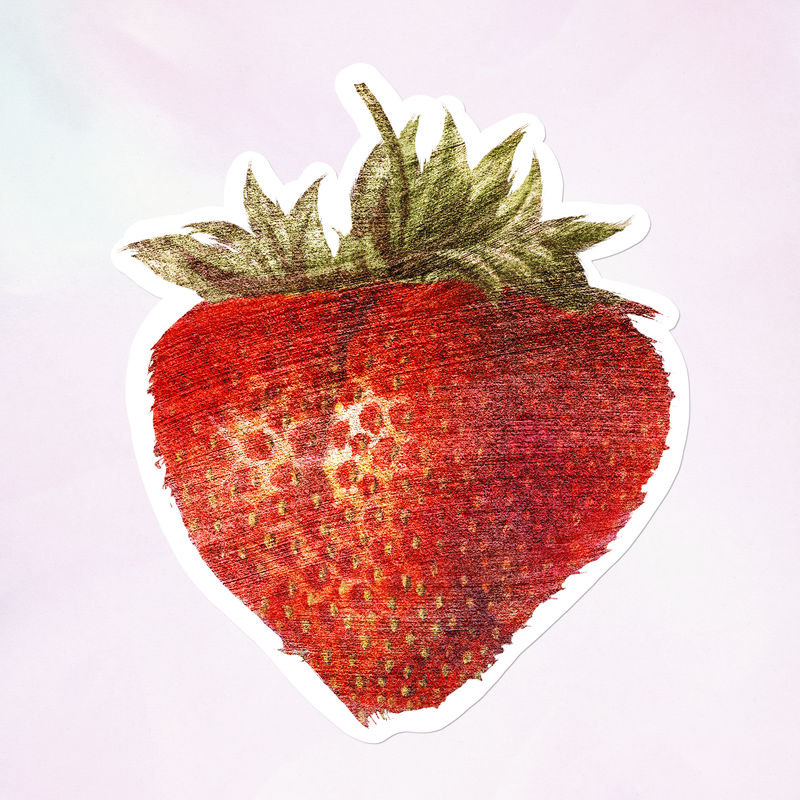 手绘草莓刷笔画风格贴纸设计资源白色边框