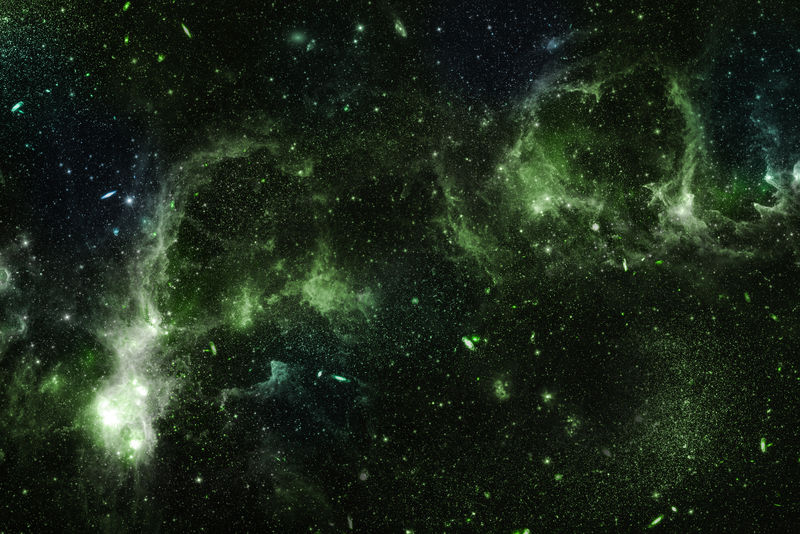 黑色星系背景上的绿色星云
