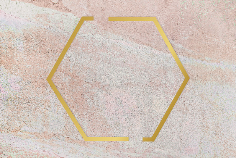 金色六边形框架质朴柔和的粉色背景