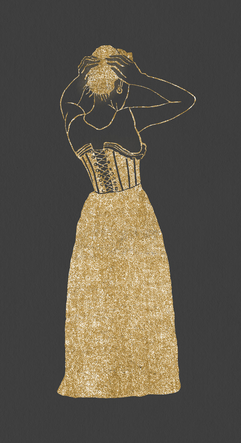 复古闪亮金色女性美发艺术印花由Samuel Jessuron de Mesquita的艺术作品混合而成