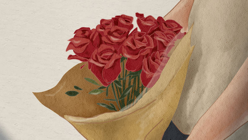 玫瑰花束情人节礼物手绘插图