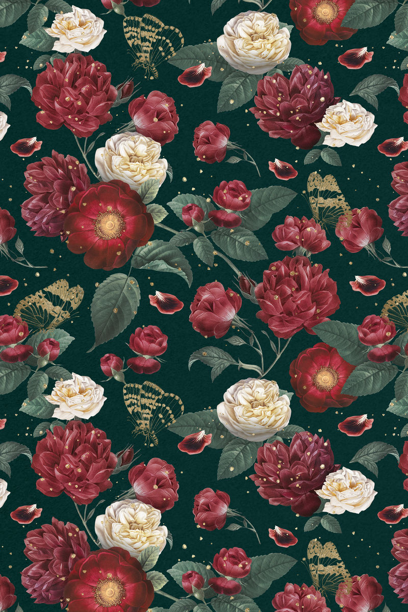经典浪漫的红玫瑰psd花卉图案水彩插图