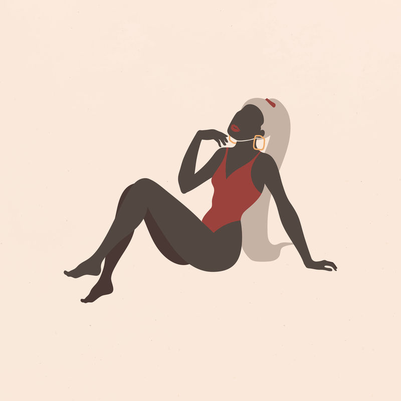 身着红色泳衣的黑人妇女背景插图