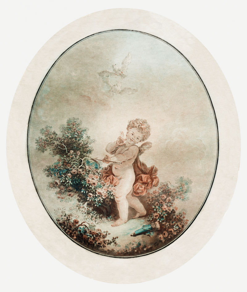复古可爱丘比特绘画psd插图由Jean-François Janinet的艺术作品混合而成