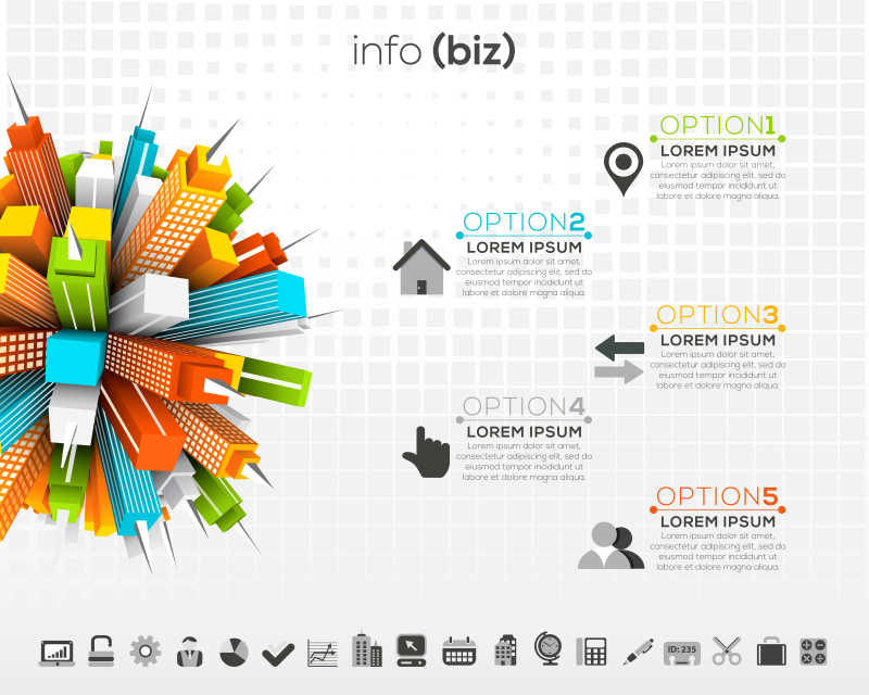 矢量建筑物元素创意商业信息图表模板