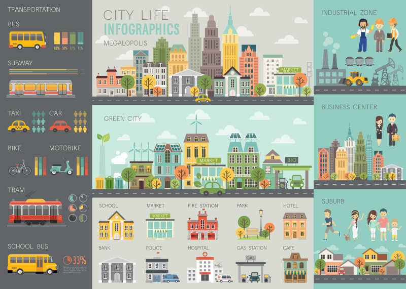 矢量城市生活信息统计表卡通插画