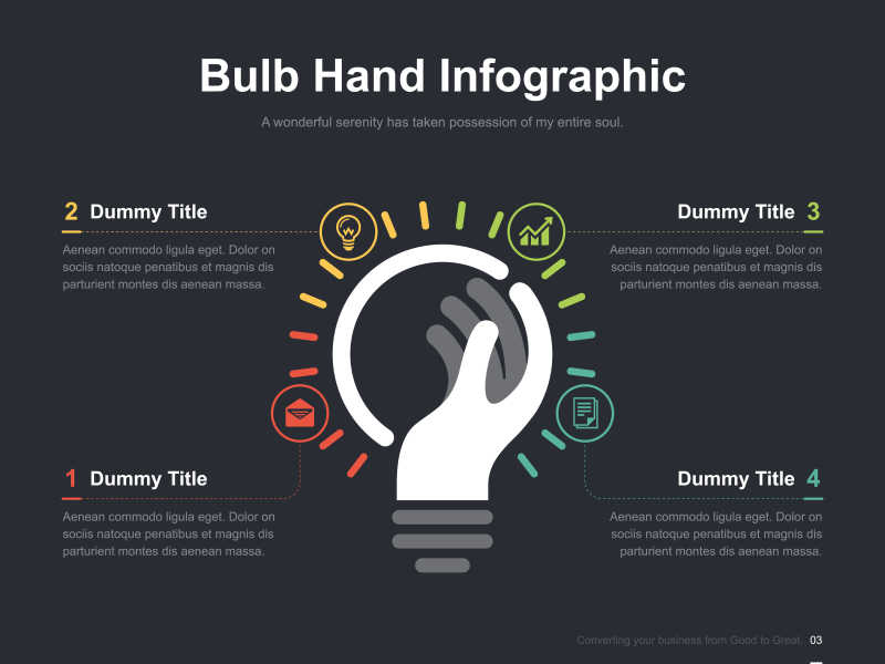 手围绕灯泡图形的矢量创意商业幻灯片信息图表模板