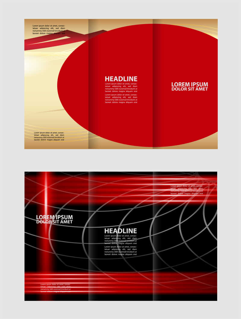 矢量红色三折手册设计模板