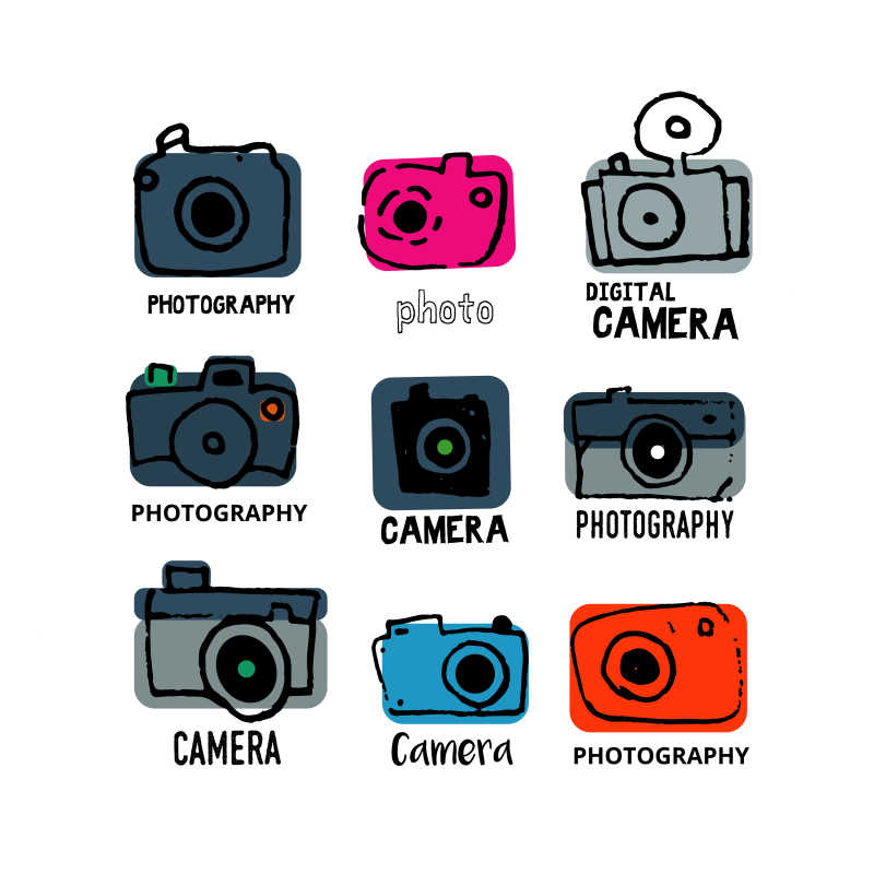 矢量不同颜色的相机插画图标