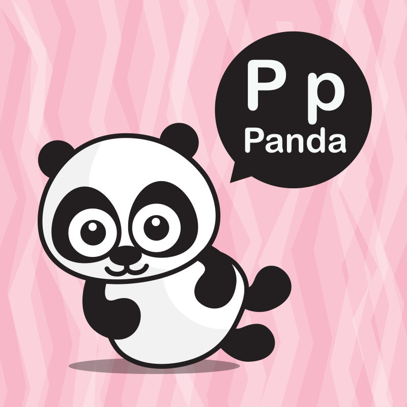 矢量字母P与卡通熊猫