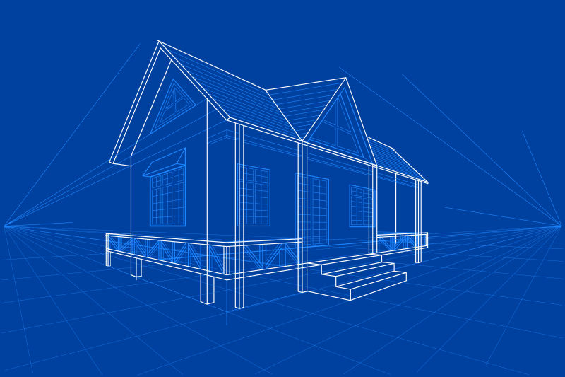 小型公寓建筑蓝图矢量插画