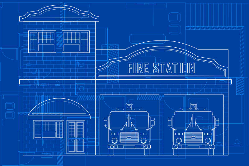 消防局大楼蓝图矢量插画