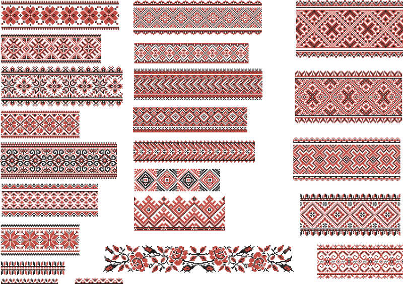 矢量手绘乌克兰刺绣图案