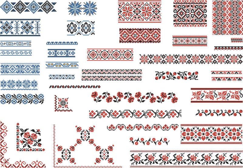 刺绣图案纹理集合矢量插图