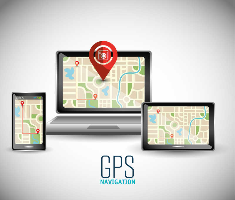 电子设备上的GPS导航技术矢量插画