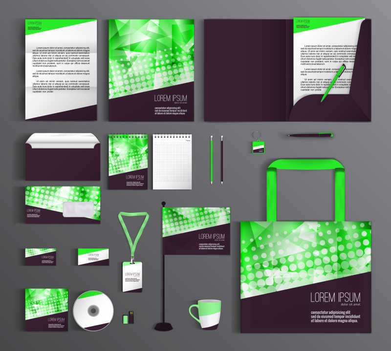 绿色波点的矢量企业品牌视觉形象设计模板