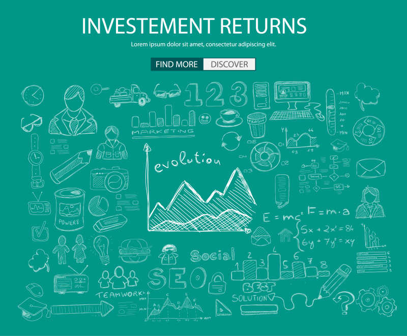 投资回报理念与涂鸦设计风格矢量插图