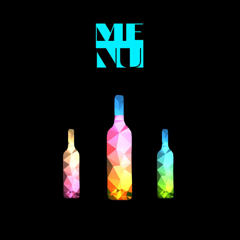 三个彩色多边形酒瓶抽象图标矢量插图