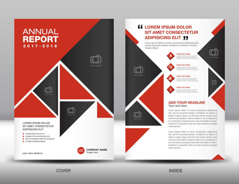 矢量红黑色几何模块宣传册设计模板