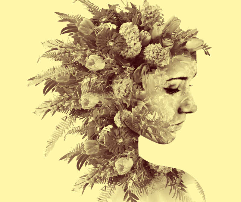 鲜花组成的美女侧面肖像