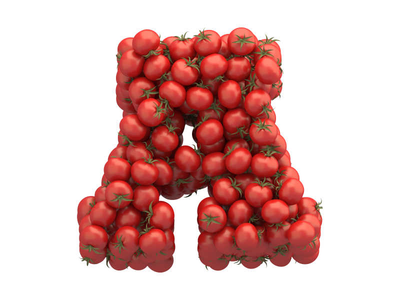 白色背景上西红柿拼接的字母
