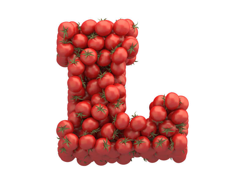 白色背景上西红柿组成的L字母