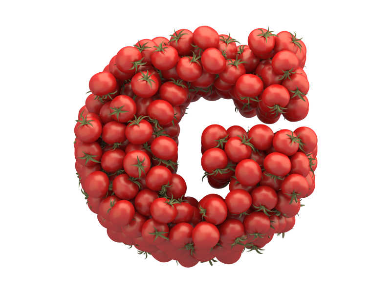 白色背景上西红柿组成的G字母
