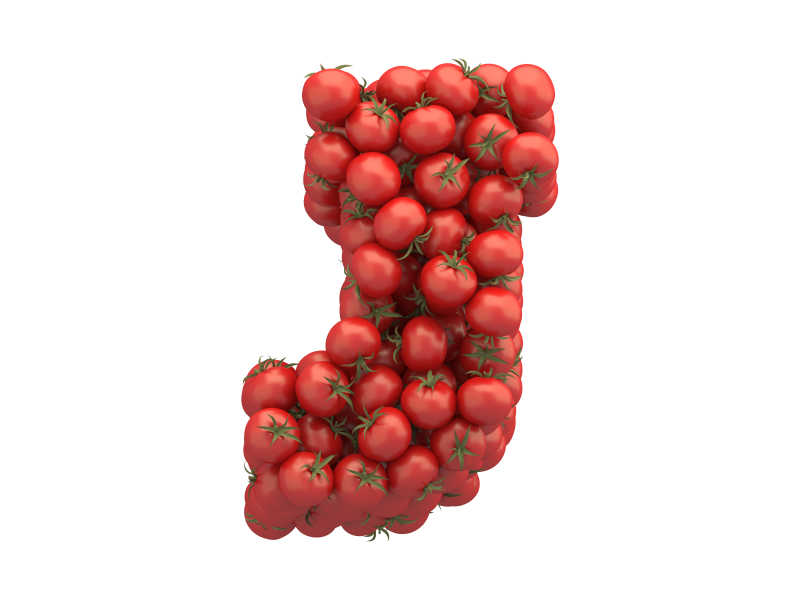 白色背景上西红柿组成的J字母