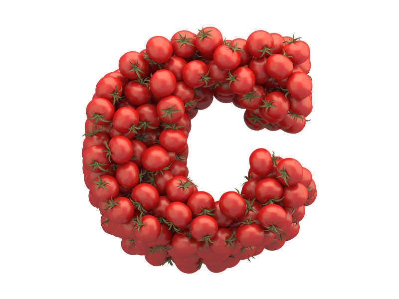 白色背景上西红柿组成的C字母