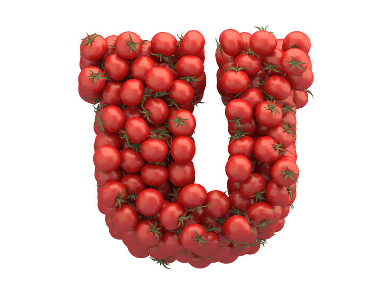 白色背景上西红柿组成U字体