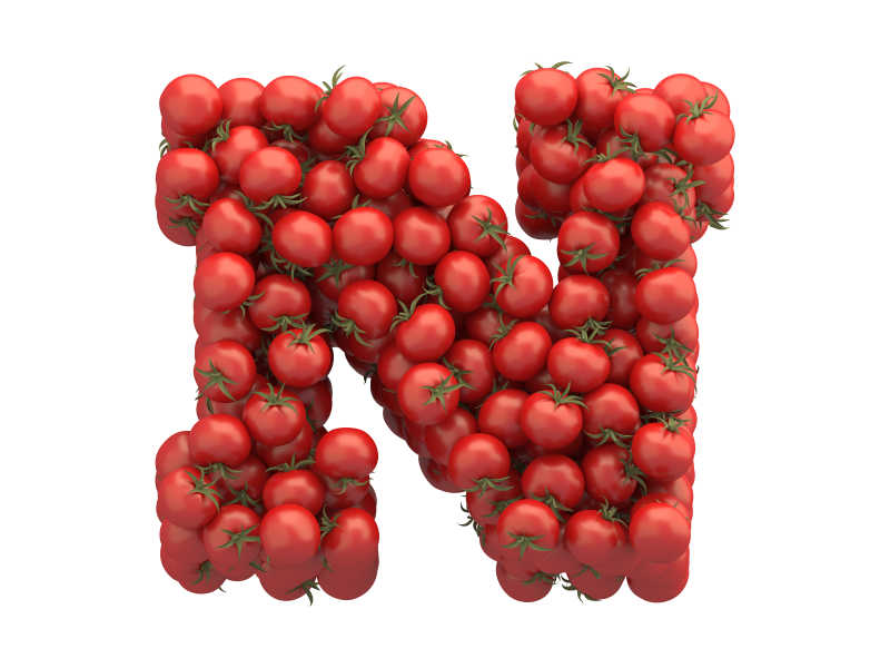 白色背景上西红柿组成的N字母