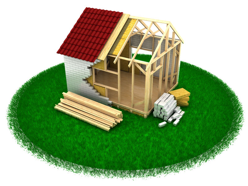 带草坪的3d房屋模型