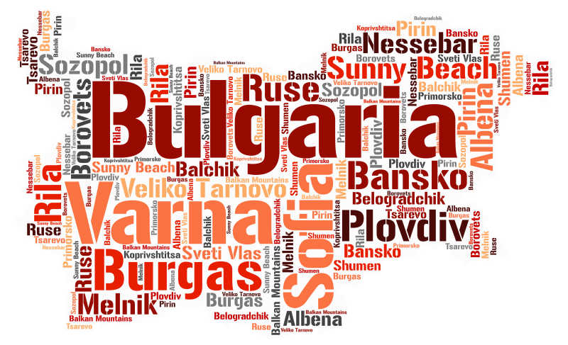 白色背景前保加利亚顶级旅游地名