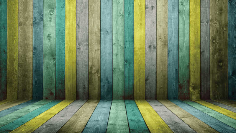 彩色的木纹理地板和背景墙