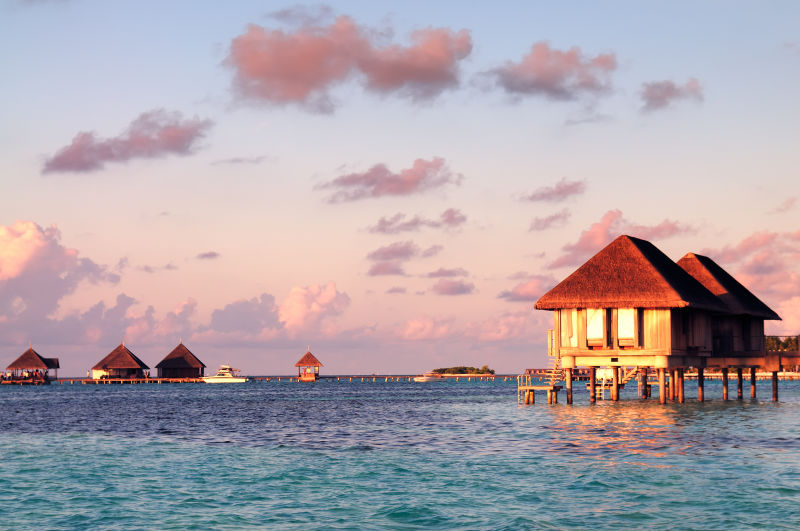 美丽的马尔代夫水上平房景色