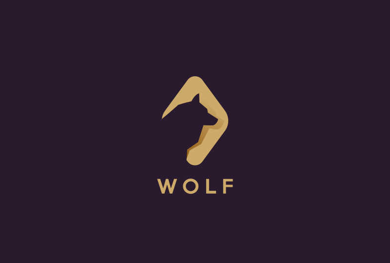 Wolf Head抽象标志设计模板负空间风格