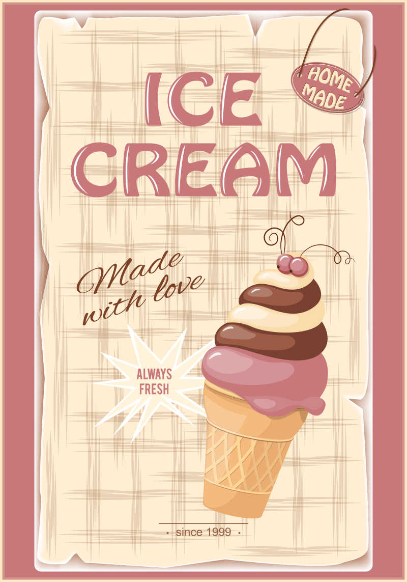 复古风格的矢量冰淇淋海报矢量插图