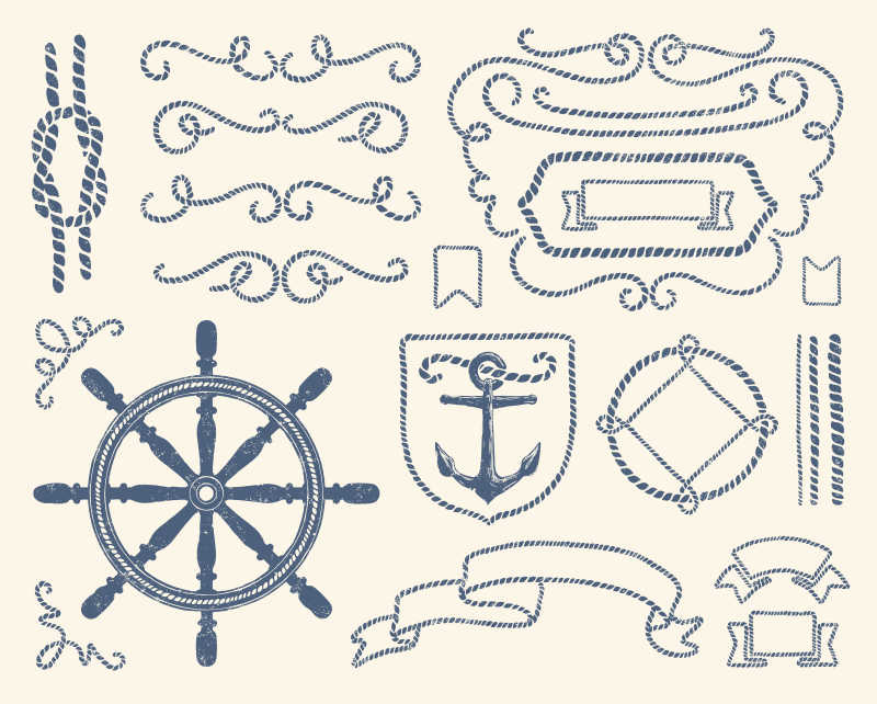 航海主题标签设计元素矢量插画